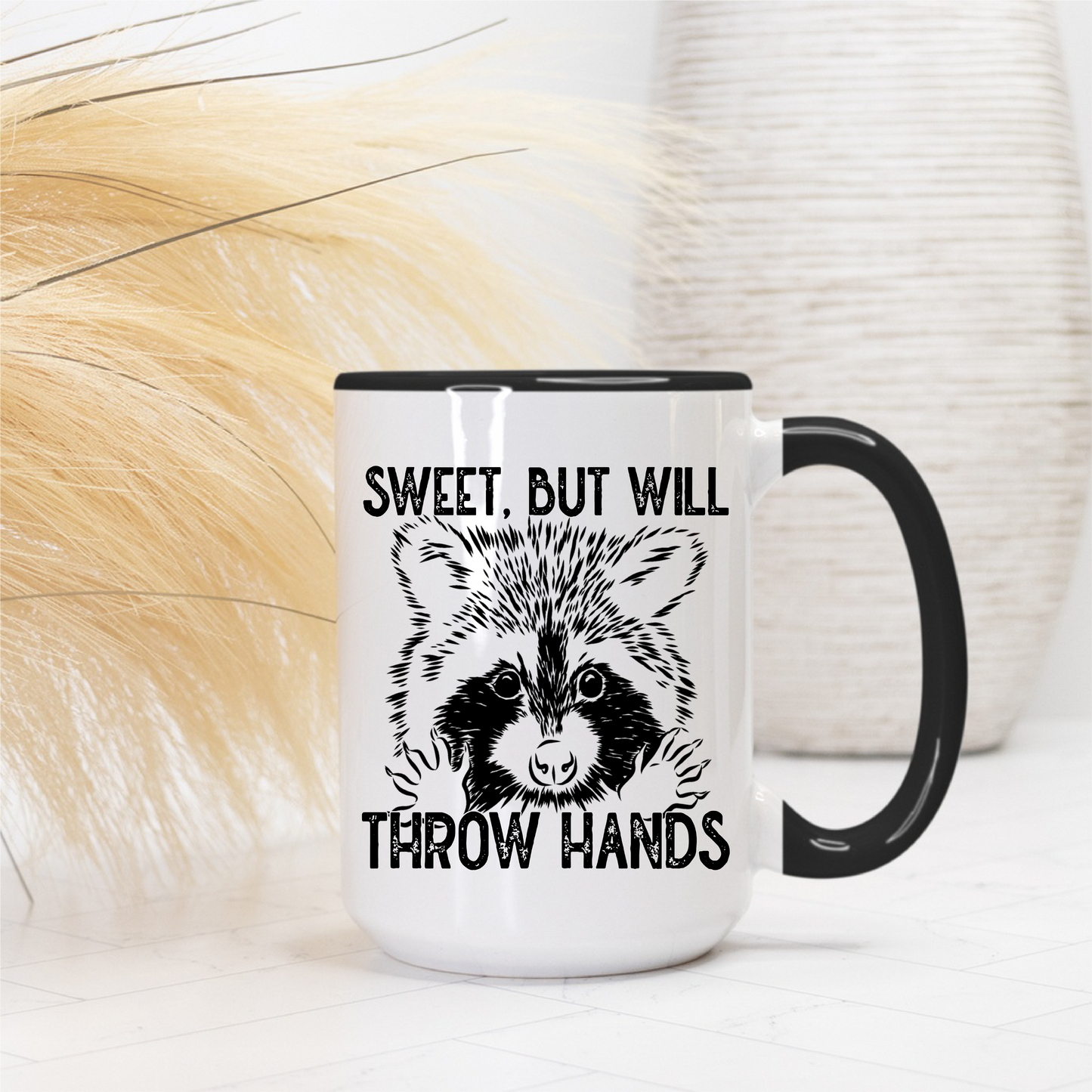 Sweet But I Will Throw Hands Raccoon Coffee Mug